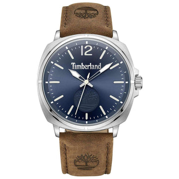 Αντρικό ρολόι Timberland Williston TDWGA0010603 με καφέ δερμάτινο λουράκι και μπλε καντράν διαμέτρου 44mm.